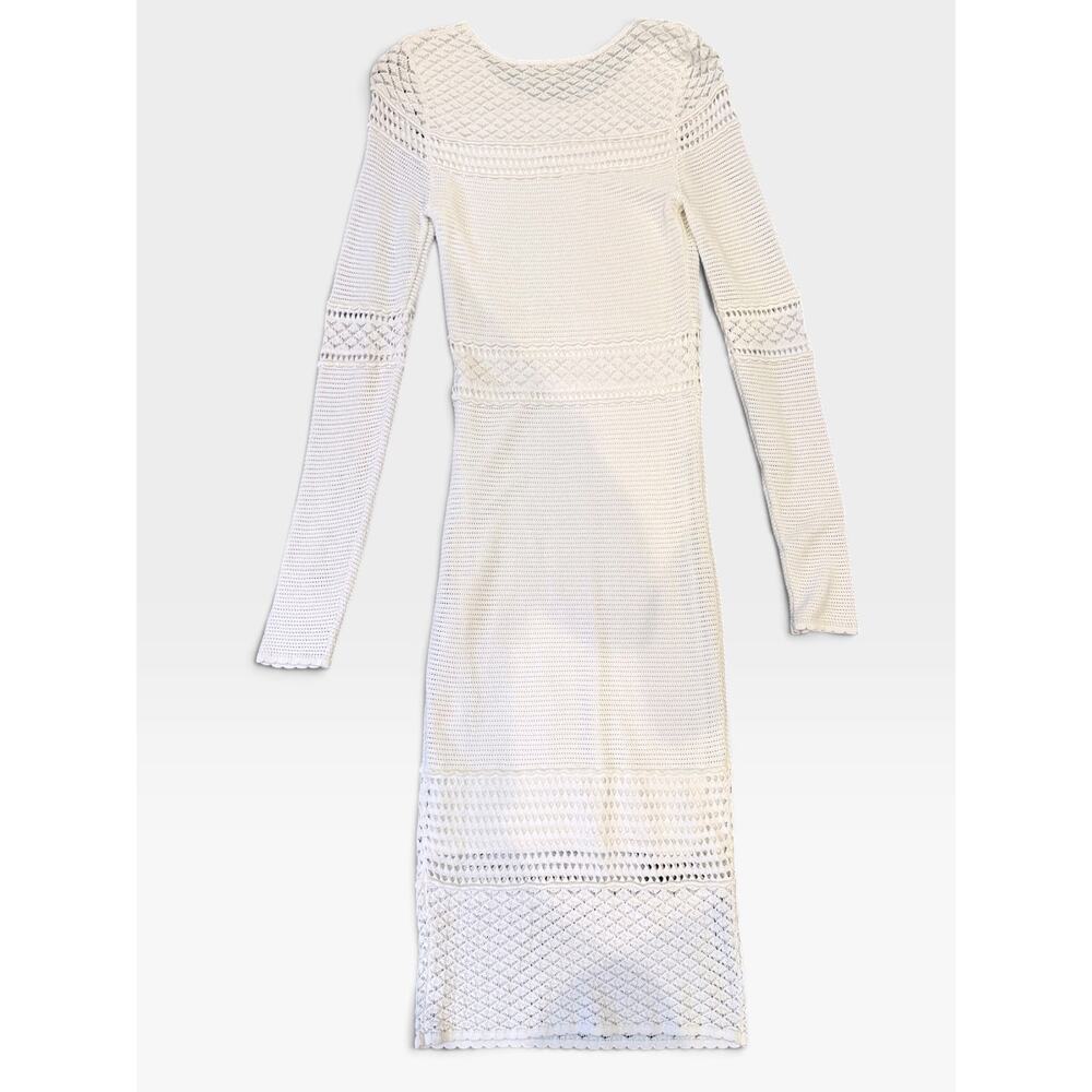 TORN BY RONNY KOBO White Crochet Long Sleeve Midi Dress Small EUC - Picture 5 of 6